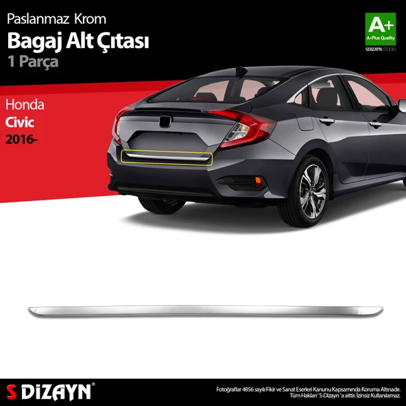 S-Dizayn Honda Civic Krom Bagaj Alt Çıta 2016-2021 ürün görseli 1