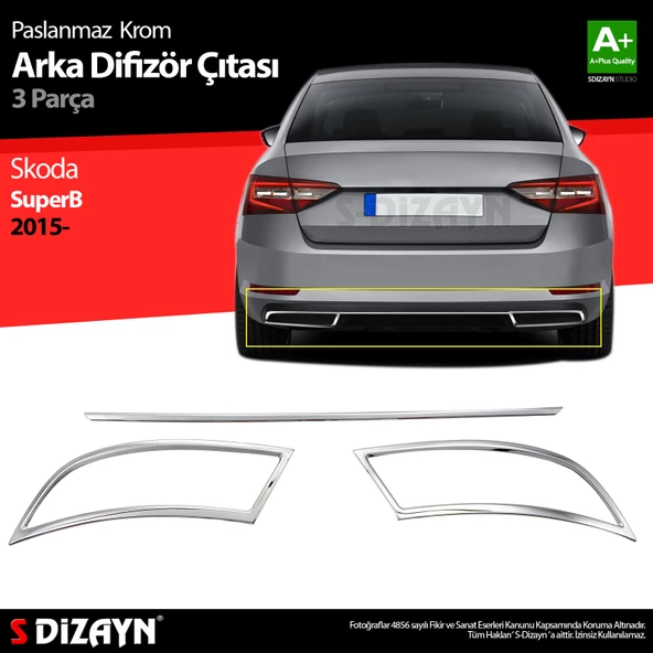 S-Dizayn Skoda Superb Krom Egzoz Çıkışı 3 Parça Set 2015-2019 ürün görseli 1