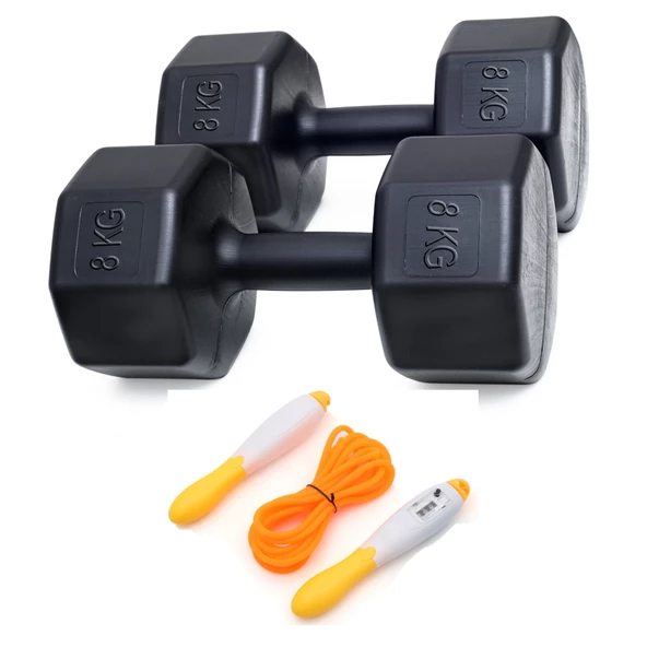 8 Kg Dambıl X 2 Adet (16 Kg) + SAYAÇLI ATLAMA İPİ ürün görseli 1