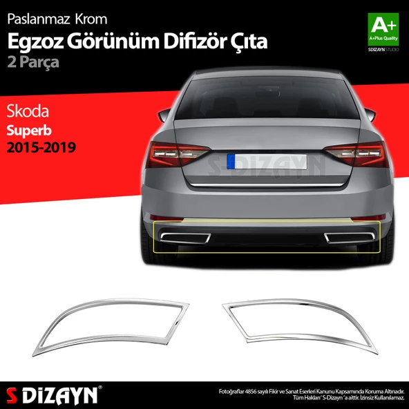 S-Dizayn Skoda Superb Krom Egzoz Çıkışı 2 Parça 2015-2019 ürün görseli 1