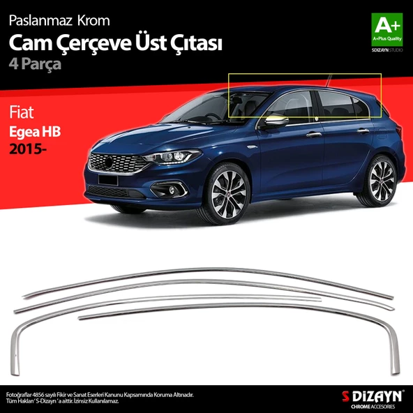 S-Dizayn Fiat Egea HB Krom Cam Üst Çıtası 4 Prç. 2015-2020 ürün görseli 1