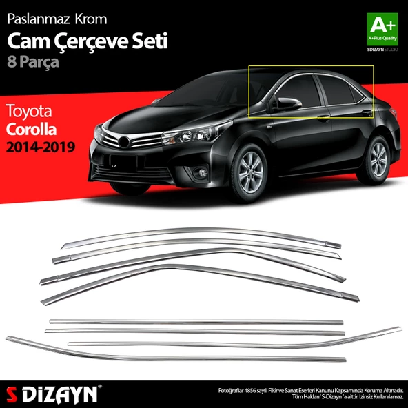 S-Dizayn Toyota Corolla Krom Cam Çerçevesi 8 Prç. 2013-2018 A+ Kalite ürün görseli 1