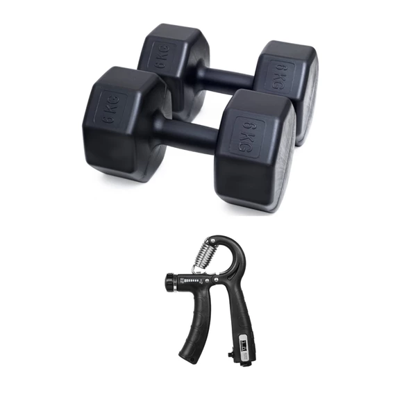 PS SPOR 6 Kg Dambıl X2 Adet (12 Kg)+ SAYAÇLI AYARLANABİLİR EL YAYI ürün görseli 1