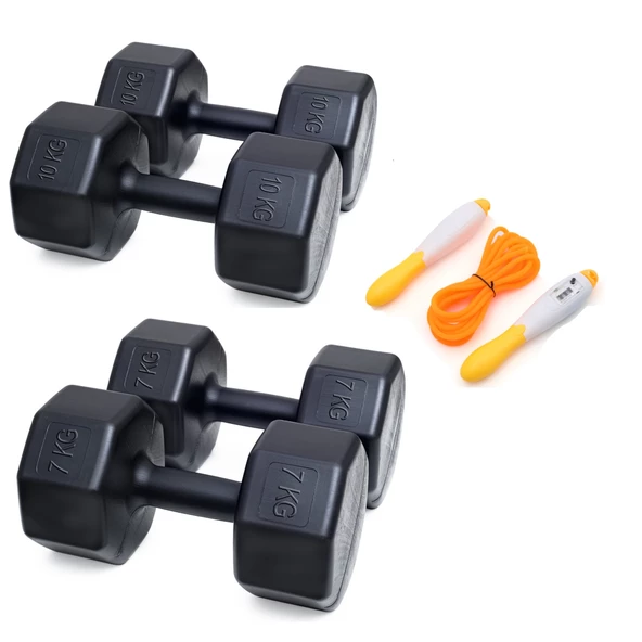 PS SPOR 2 ÇİFT DAMBIL SETİ  (7 KG X 2 ADET- 10 KG X 2 ADET) +  SAYAÇLI ATLAMA İPİ ürün görseli 1
