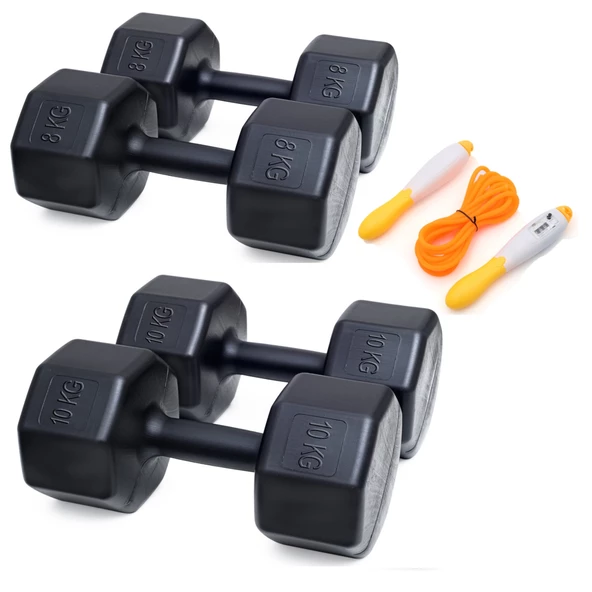 PS SPOR  2 Lİ DAMBIL SET (8 KG X 2 ADET 10 KG X 2 ADET) + SAYAÇLI ATLAMA İPİ ürün görseli 1