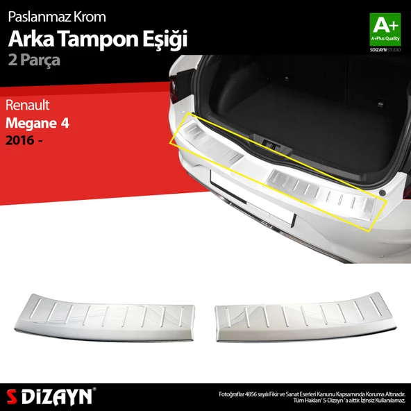 S-Dizayn Renault Megane 4 HB Krom Arka Tampon Eşiği 2016-2020 ürün görseli 1