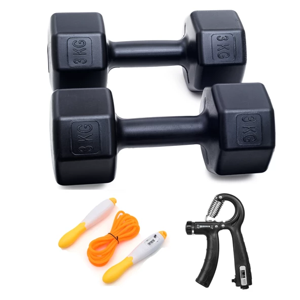 3 KG DAMBIL X 2 ADET (6 KG) +  SAYAÇLI AYARLANABİLİR EL YAYI + SAYAÇLI ATLAMA İPİ ürün görseli 1
