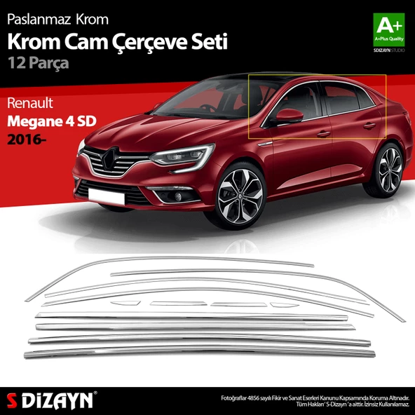 S-Dizayn Renault Megane 4 SD Krom Cam Çerçevesi 12 Prç. 2016-2020 A+ Kalite ürün görseli 1