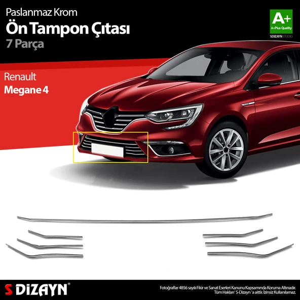 S-Dizayn Renault Megane 4 Krom Ön Tampon Çıtası 7 Prç. 2016-2020 ürün görseli 1