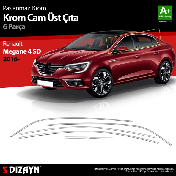 S-Dizayn Renault Megane 4 SD Krom Cam Üst Çıtası 6 Prç. 2016-2020 ürün görseli 1