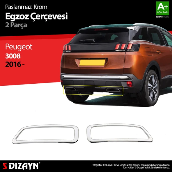 S-Dizayn Peugeot 3008 Krom Egzoz Çıkışı 2 Prç. 2016-2023 ürün görseli 1