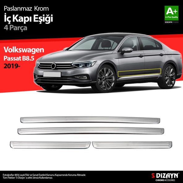 S-Dizayn VW Passat B8.5 Krom İç Kapı Eşiği 4 Parça 2019-2023 ürün görseli 1