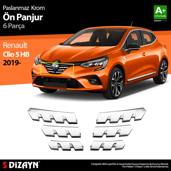 S-Dizayn Renault Clio 5 Krom Ön Alt Panjur 6 Prç. 2019 Üzeri ürün görseli 1