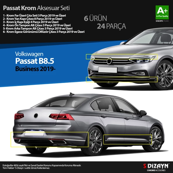 S-Dizayn VW Passat B8.5 Business Krom Aksesuar Seti 24 Parça 2019-2023 A+Kalite ürün görseli 1