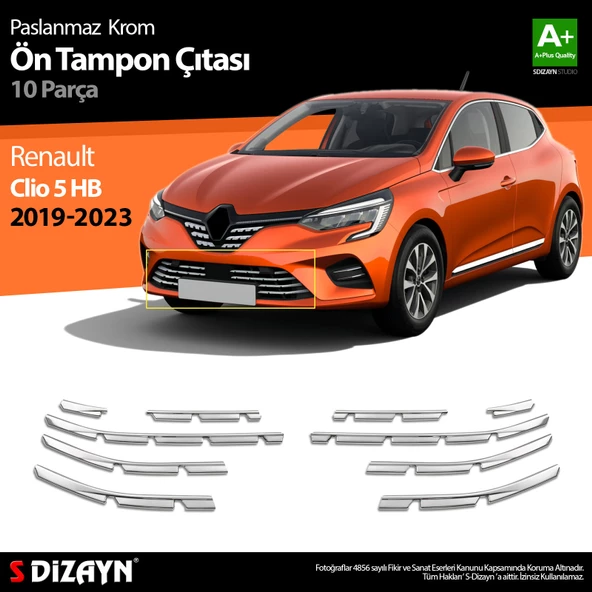 S-Dizayn Renault Clio 5 Krom Ön Tampon Çıtası 10 Prç. 2019 Üzeri ürün görseli 1