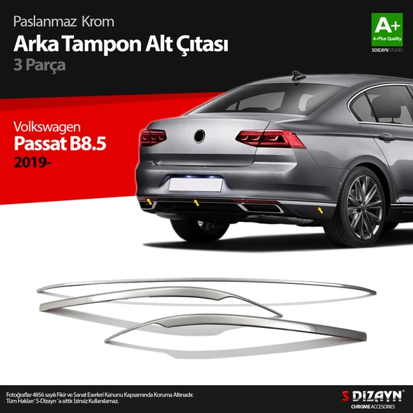 S-Dizayn VW Passat B8.5 Krom Arka Tampon Alt Çıtası 3 Parça 2019-2023 ürün görseli 1