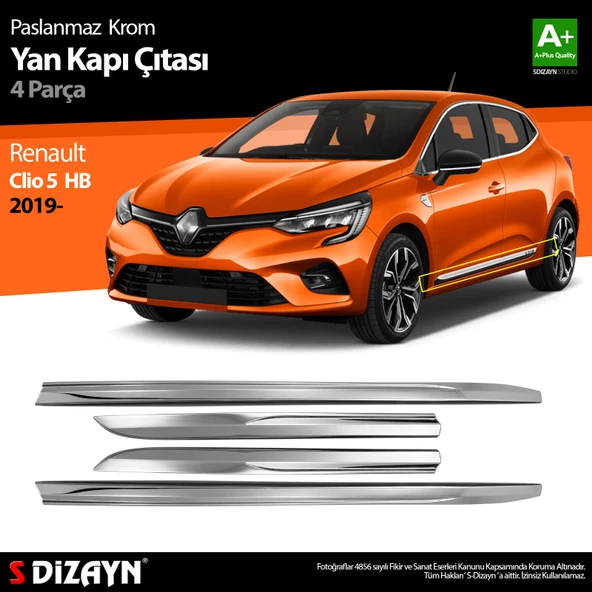 S-Dizayn Renault Clio 5 Krom Yan Kapı Çıtası 4 Prç. 2019 Üzeri ürün görseli 1