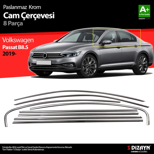 S-Dizayn VW Passat B8.5 Krom Cam Çerçeve 8 Parça 2019-2023 ürün görseli 1