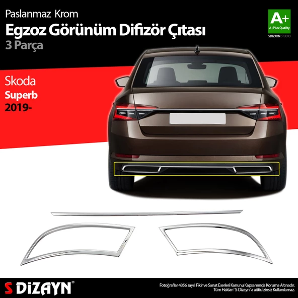 S-Dizayn Skoda Superb Krom Egzoz Çıkışı 3 Parça Set 2020-2023 ürün görseli 1