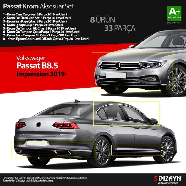 S-Dizayn VW Passat B8.5 Impression Krom Aksesuar Seti 33 Parça 2019-2023 A+Kalite ürün görseli 1