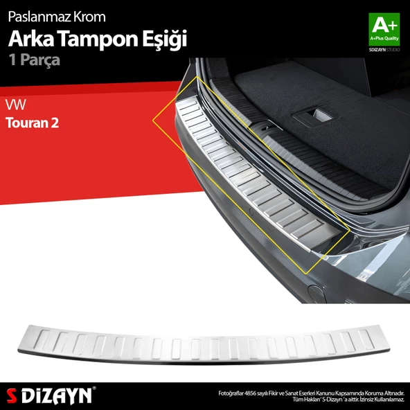 S-Dizayn VW Touran 2 Krom Arka Tampon Eşiği 2015 Üzeri ürün görseli 1