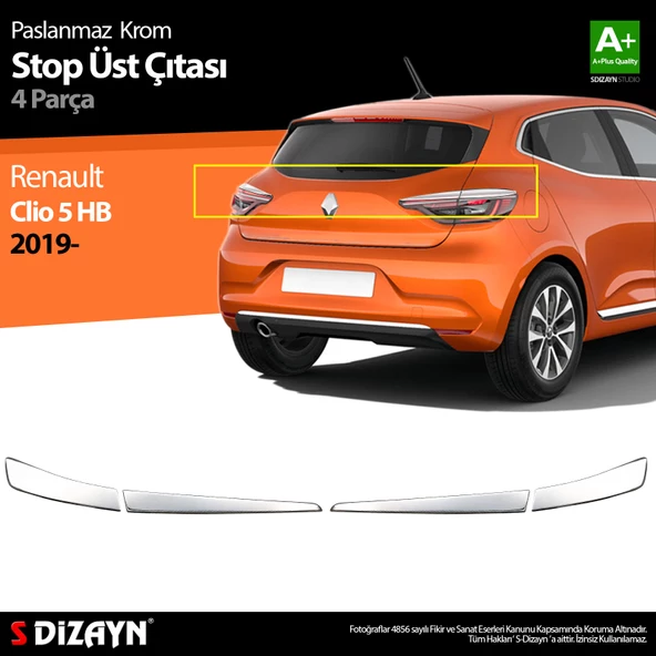 S-Dizayn Renault Clio 5 Krom Stop Üst Çıtası 4 Prç. 2019 Üzeri ürün görseli 1