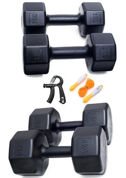 18 Kg Dambıl Set 6Kg X2 3Kg X2 SAYAÇLI AYARLANABİLİR EL YAYI + SAYAÇLI ATLAMA İPİ ürün görseli 1