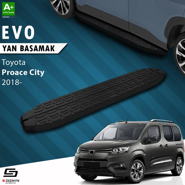 S-Dizayn Toyota Proace City Kısa Şase Evo Siyah Yan Basamak 203 Cm 2018 Üzeri A+ Kalite ürün görseli 1