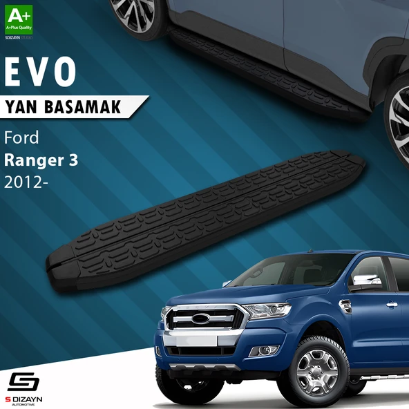 S-Dizayn Ford Ranger 3 Evo Siyah Yan Basamak 203 Cm 2012-2022 A+ Kalite ürün görseli 1