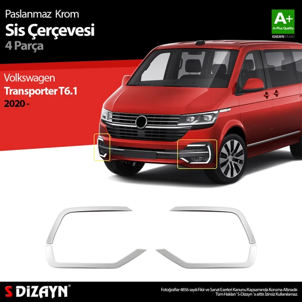 S-Dizayn VW Transporter T6.1 Krom Sis Farı Çerçevesi 4 Prç. 2020 Üzeri ürün görseli 1