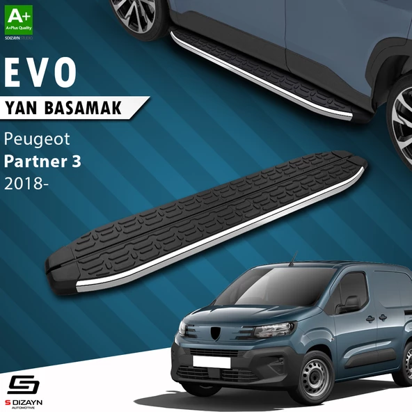 S-Dizayn Peugeot Partner 3 Uzun Şase Evo Krom Yan Basamak 213 Cm 2018 Üzeri A+ Kalite ürün görseli 1
