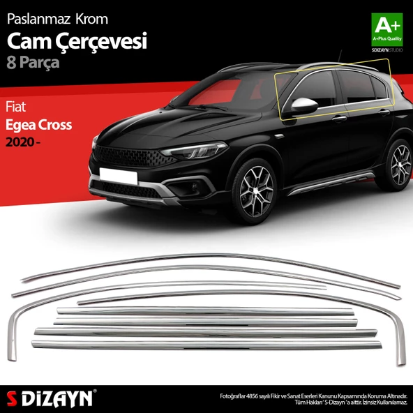 S-Dizayn Fiat Egea Cross Krom Cam Çerçevesi 8 Prç. 2020 Üzeri A+ Kalite ürün görseli 1