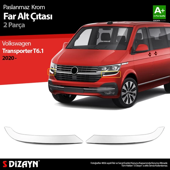 S-Dizayn VW Transporter T6.1 Krom Far Alt Çıtası 2 Prç. 2020 Üzeri ürün görseli 1