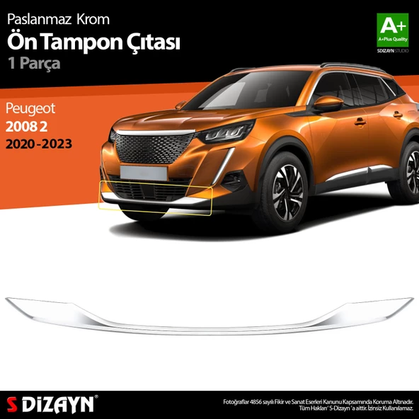S-Dizayn Peugeot 2008 2 Krom Ön Tampon Çıtası 2020-2023 ürün görseli 1