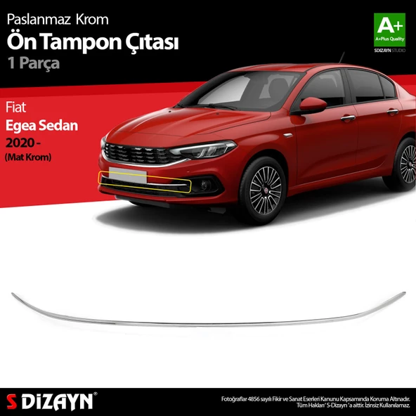 S-Dizayn Fiat Egea Sedan Krom Ön Tampon Çıtası 2020 Üzeri (Mat Krom) ürün görseli 1