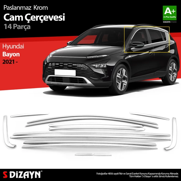 S-Dizayn Hyundai Bayon Krom Cam Çerçevesi 14 Prç. 2021-2024 A+ Kalite ürün görseli 1