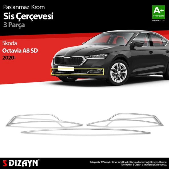 S-Dizayn Skoda Octavia A8 Krom Sis Çerçevesi 3 Prç. 2020 Üzeri ürün görseli 1