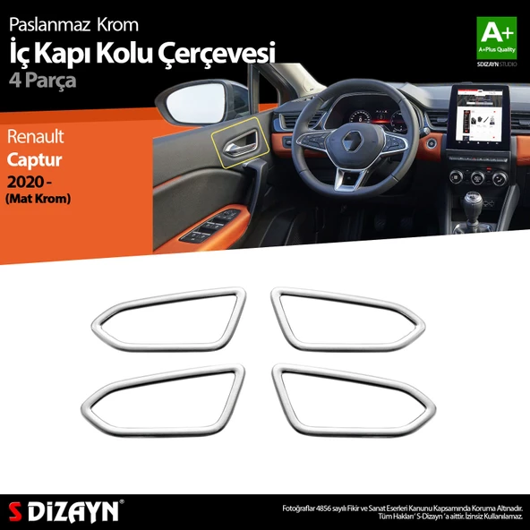 S-Dizayn Renault Captur 2 Krom İç Kapı Kolu Çerçevesi 4 Prç. 2020 Üzeri (Mat Krom) ürün görseli 1