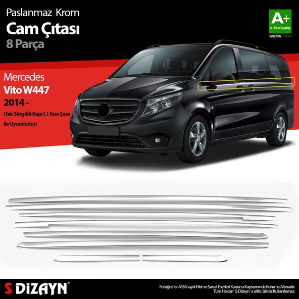 S-Dizayn Vito W447 Krom Cam Alt Çıtaları 8 Prç. (Tek Sürgülü Kapı-L1 Kısa Şasi) 2014-2020 ürün görseli 1