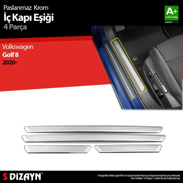 S-Dizayn VW Golf 8 HB Krom İç Kapı Eşiği 4 Prç. 2020-2024 ürün görseli 1