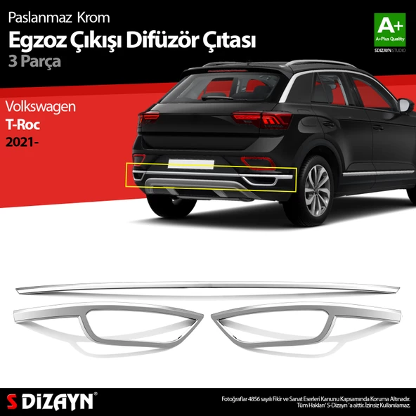 S-Dizayn VW T-Roc Makyajlı Krom Egzoz Görünümü Difüzör 3 Prç. 2021 Üzeri ürün görseli 1