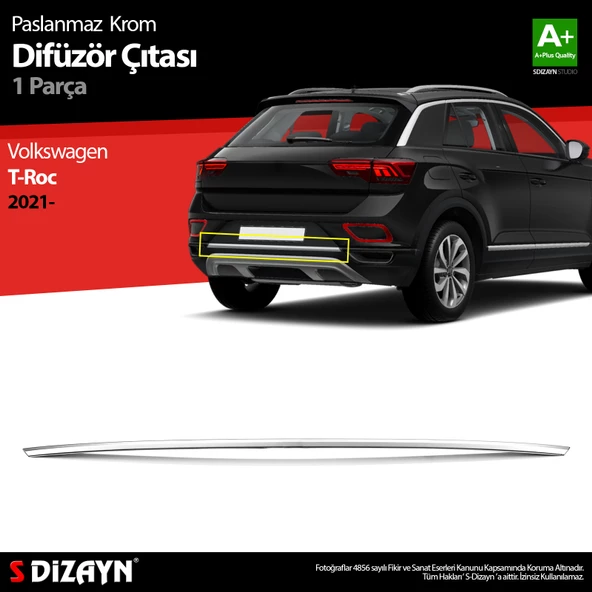 S-Dizayn VW T-Roc Makyajlı Krom Difüzör Çıtası Orta Parça 2021 Üzeri ürün görseli 1