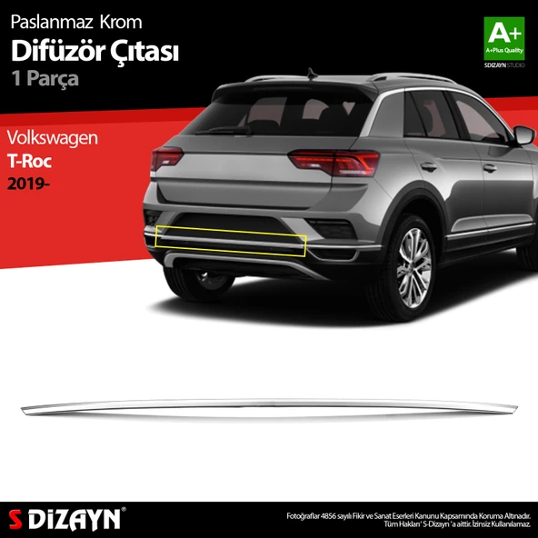 S-Dizayn VW T-Roc Krom Difüzör Çıtası Orta Parça 2019-2021 ürün görseli 1