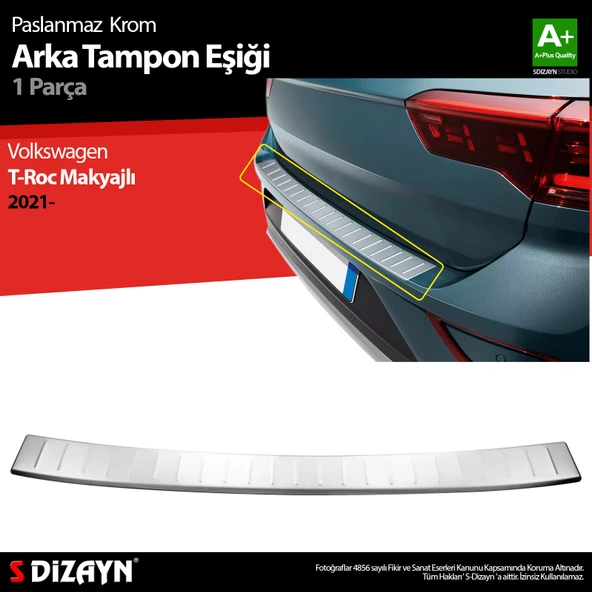 S-Dizayn VW T-Roc Makyajlı Krom Arka Tampon Eşiği 2021 Üzeri ürün görseli 1