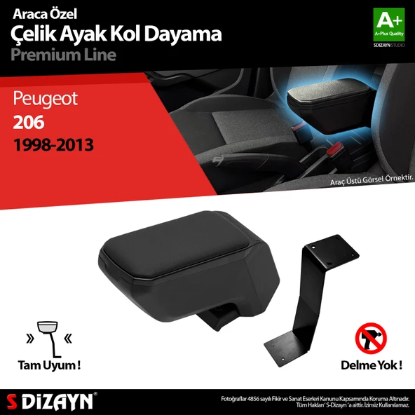 S-Dizayn Peugeot 206 Kol Dayama Kolçak Çelik Ayaklı ABS Siyah 1998-2012 A+Kalite ürün görseli 1