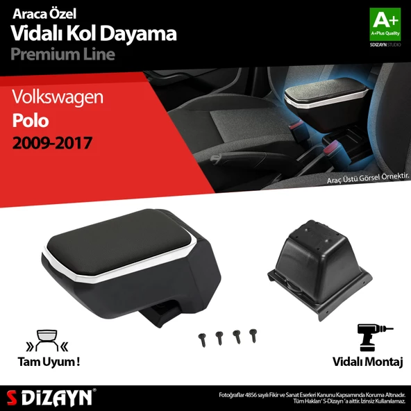 S-Dizayn VW Polo 5 ABS Vidalı Kol Dayama Kolçak Gri 2009-2017 A+Kalite ürün görseli 1