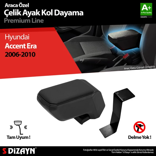 S-Dizayn Hyundai Accent Era Kol Dayama Kolçak Çelik Ayaklı ABS Siyah 2005-2011 A+Kalite ürün görseli 1
