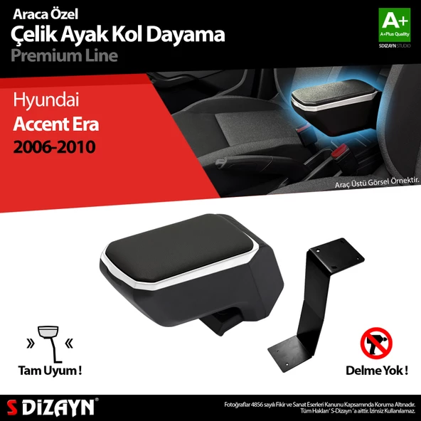 S-Dizayn Hyundai Accent Era Kol Dayama Kolçak Çelik Ayaklı ABS Gri 2005-2011 A+Kalite ürün görseli 1