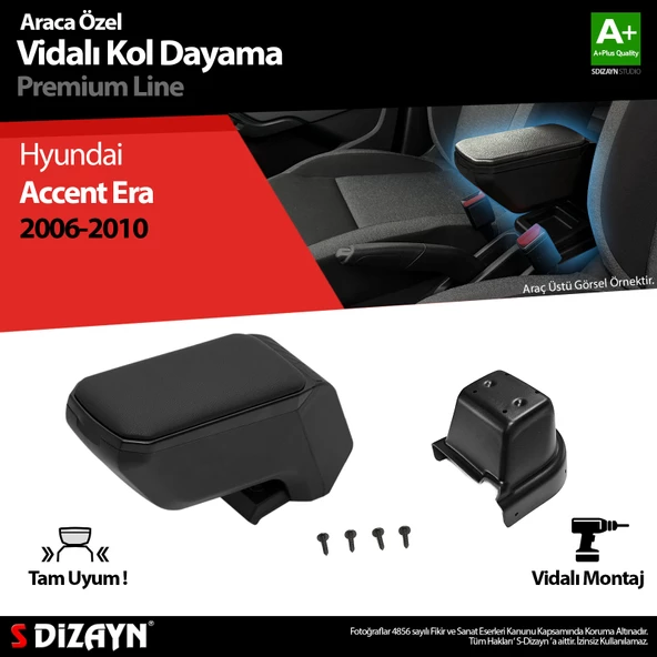 S-Dizayn Hyundai Accent Era Kol Dayama Kolçak ABS Vidalı Siyah 2006-2010 A+Kalite ürün görseli 1