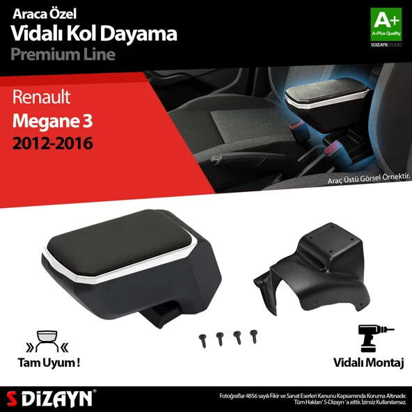 S-Dizayn Renault Megane 3 ABS Vidalı Kol Dayama Kolçak Gri 2012-2016 A+Kalite ürün görseli 1